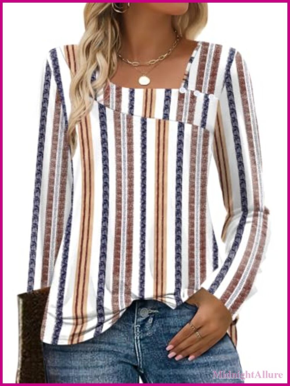 Long Sleeve Tunic Top Women Square Neck Blouse Stretchy Polyester Spandex